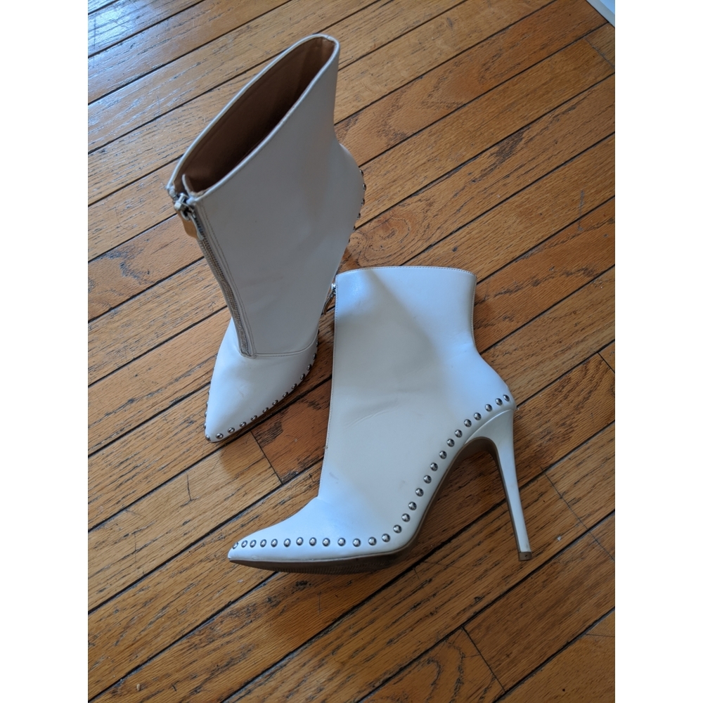 Studded white ankle boots